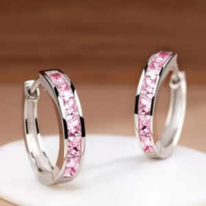 Fashion Jewlery Silver and Pink Hoop Earrings